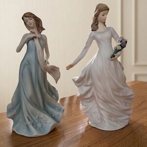 Home Interiors Figurine Set - "Stephanie" (2004) & "Daphne" (2003) - Fine Porcel